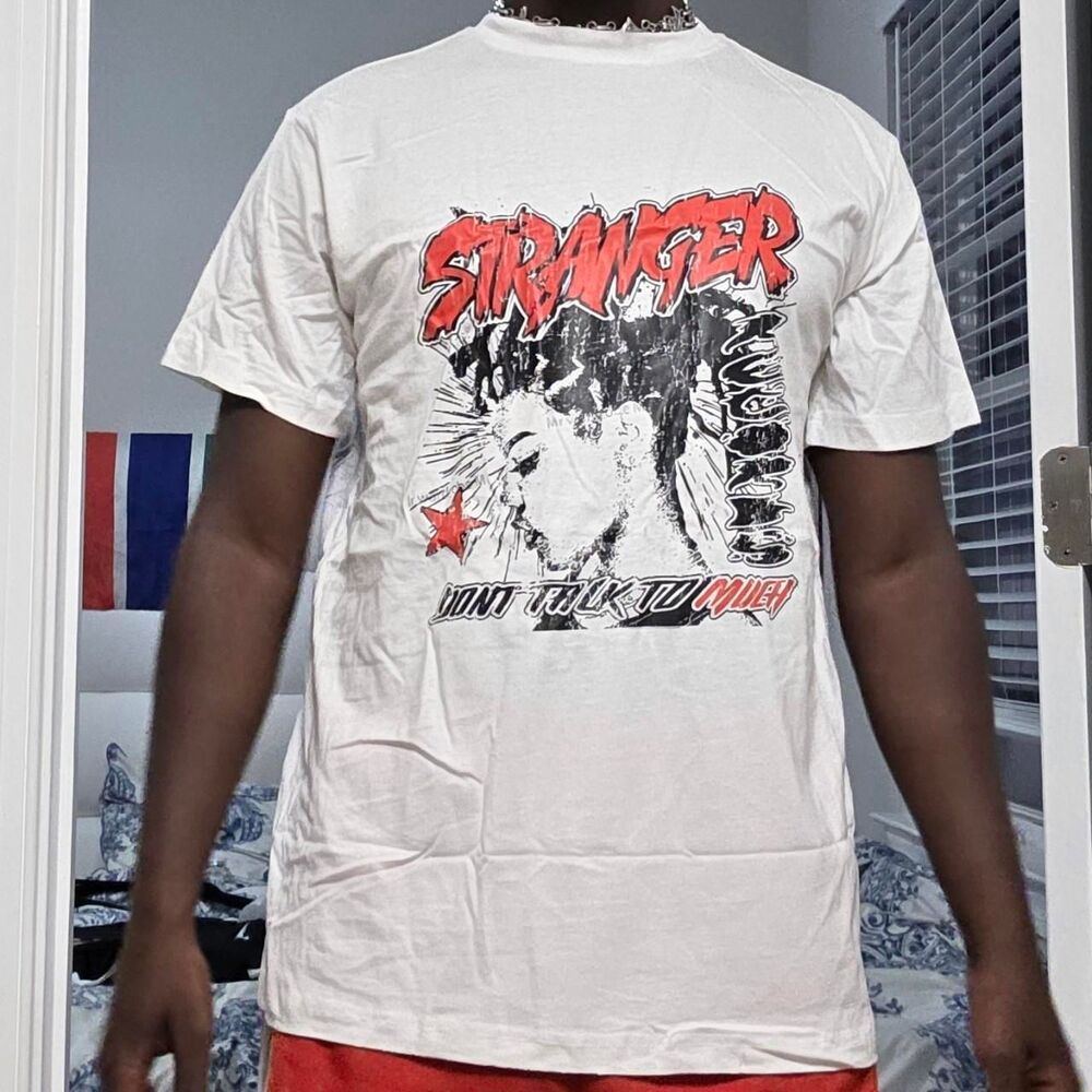 Stranger Graphic Double Sided White T-Shirt Y2K Grunge Streetwear